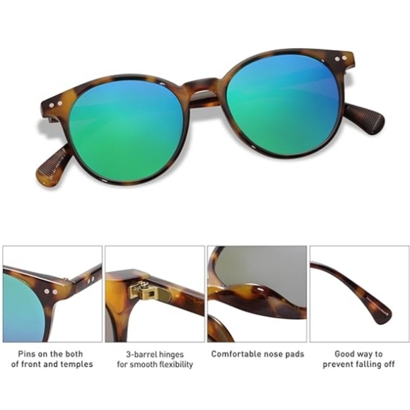 Round Classic Polarized Sunglasses Vintage UV400 SJ2113 Blue - Picture 3 of 5